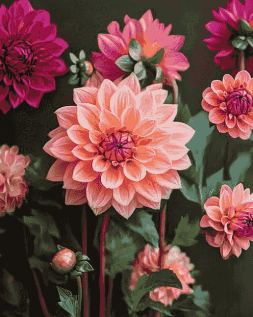 Dahlia Coral Blossoms Diamond Painting