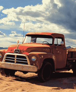 Desert Old Red Truck Diamond Painting