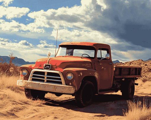 Desert Old Red Truck Diamond Painting