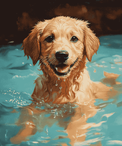 Dog in Water Diamond Painting