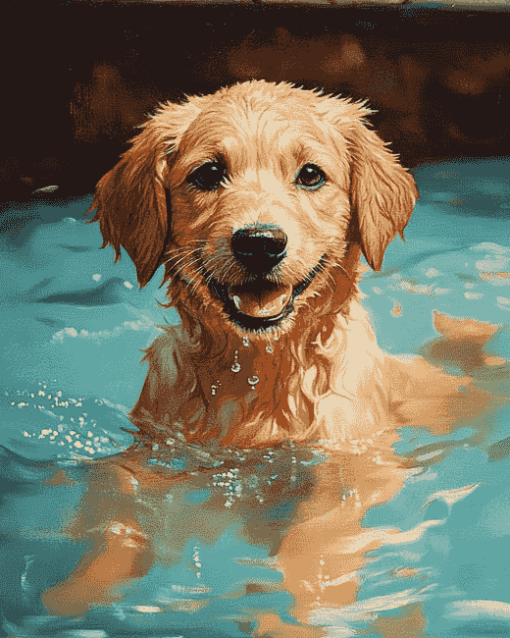 Dog in Water Diamond Painting