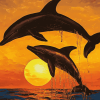 Dolphin Silhouette at Sunset Diamond Painting