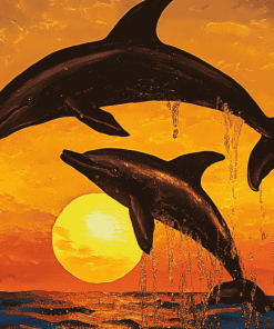 Dolphin Silhouette at Sunset Diamond Painting