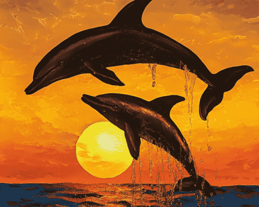 Dolphin Silhouette at Sunset Diamond Painting