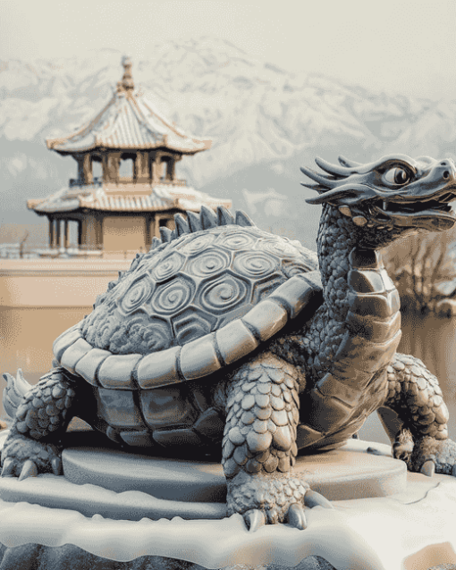 Dragon Turtle Statue in Winter Diamond Painting