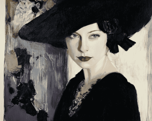 Elegant Lady in Black Diamond Painting