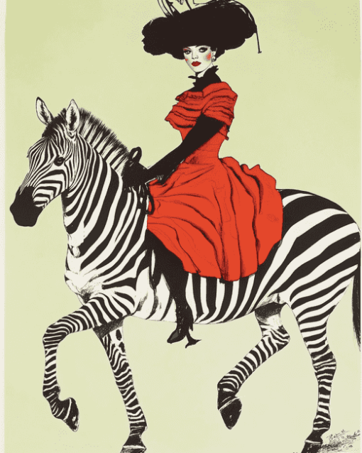 Elegant Woman Riding Zebra Diamond Painting