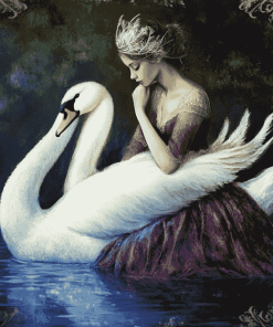 Elegant Woman and Swans Diamond Painting