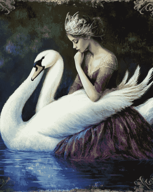 Elegant Woman and Swans Diamond Painting