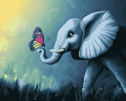 Elephant and Butterfly Fantasy Diamond Painting