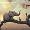 Elephant with Puppy on Tree Diamond Painting