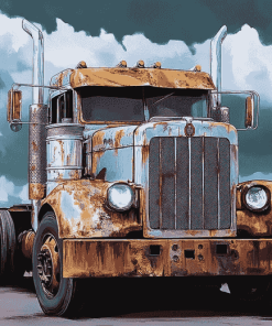 Engines of Rusty Semi Trucks Diamond Painting