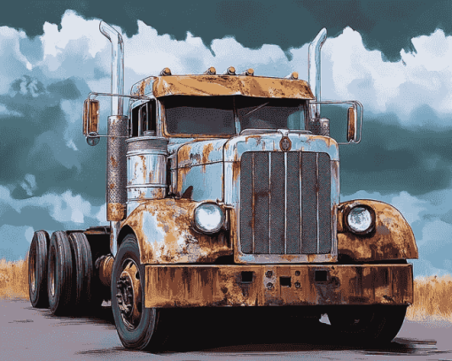 Engines of Rusty Semi Trucks Diamond Painting