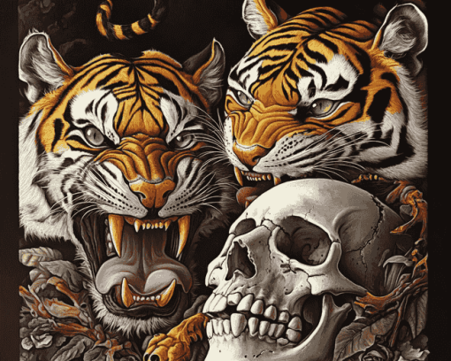 Fantasy Tigers and Skulls Diamond Painting