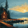 Fishing Cabin Landscape Diamond Painting