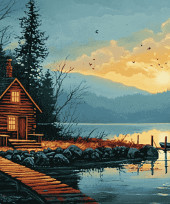 Fishing Cabin Landscape Diamond Painting