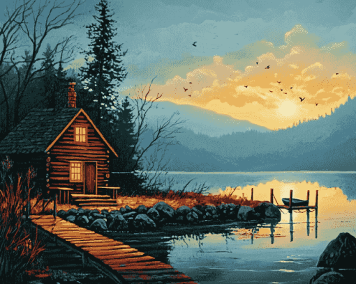 Fishing Cabin Landscape Diamond Painting