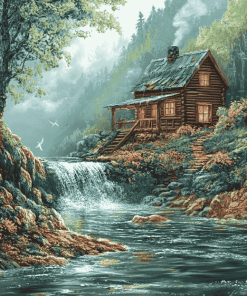 Fishing Cabin Landscape Diamond Painting