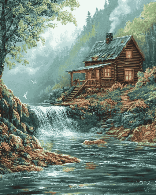 Fishing Cabin Landscape Diamond Painting