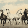 Five Horses Running in the Desert Diamond Painting