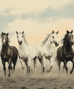 Five Horses Running in the Desert Diamond Painting