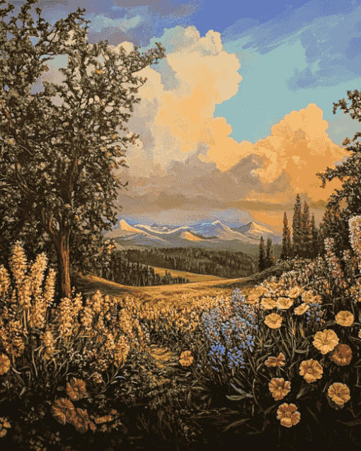 Floral Fields Landscape Diamond Painting