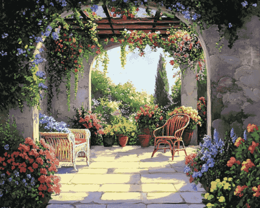 Floral Pergola Landscape Diamond Painting