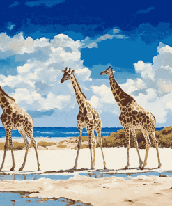 Giraffes on Sandy Beach Diamond Painting