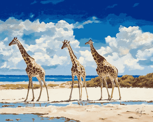 Giraffes on Sandy Beach Diamond Painting