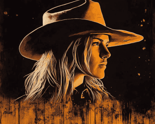 Girl in Cowboy Hat Silhouette Diamond Painting