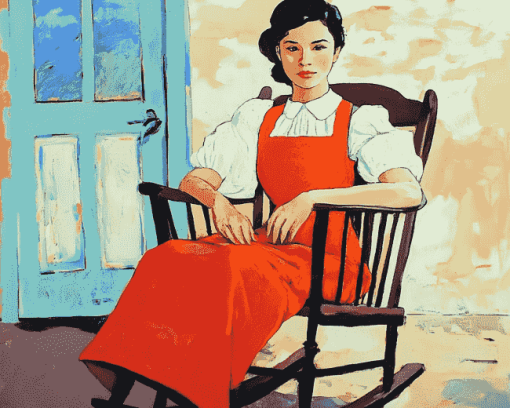 Girl on Rocking Chair Diamond Painting