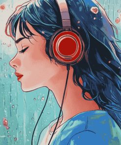 Girl with Headphones Cartoon Diamond Painting