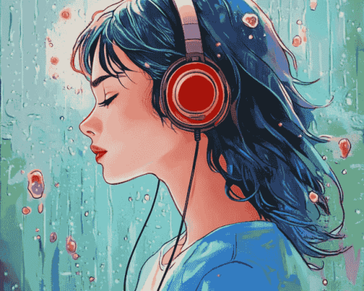 Girl with Headphones Cartoon Diamond Painting