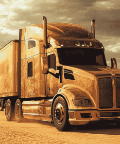 Golden Engine Semi Truck Diamond Painting