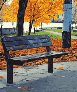 Golden Fall Bench Diamond Painting