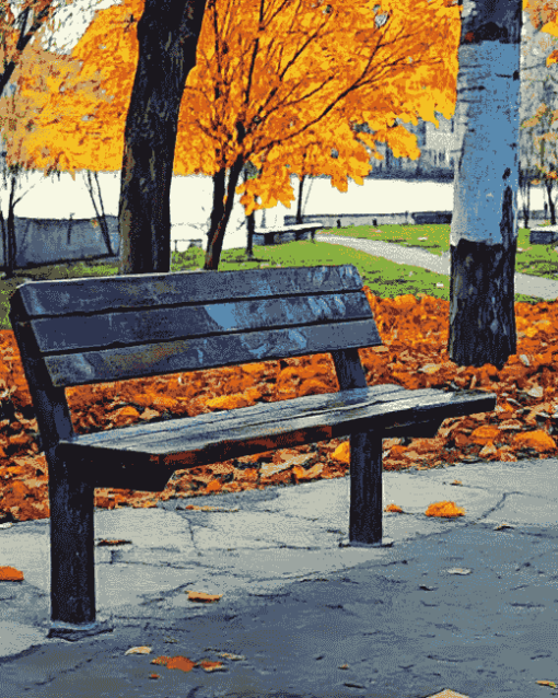 Golden Fall Bench Diamond Painting