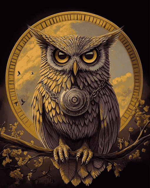 Golden Fantasy Owls Diamond Painting