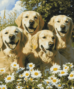 Golden Retrievers in Daisies Diamond Painting