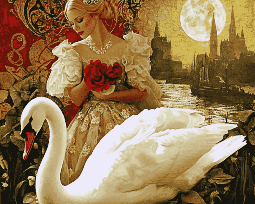 Graceful Woman and Swan Diamond Painting