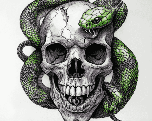 Green Snake Skull Diamond Painting