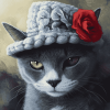 Grey Cat With Blue Hat Diamond Painting