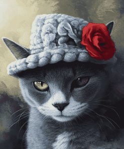 Grey Cat With Blue Hat Diamond Painting