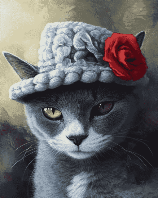 Grey Cat With Blue Hat Diamond Painting