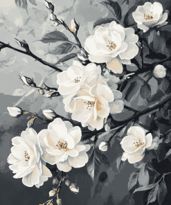 Grey Cherry Roses Diamond Painting