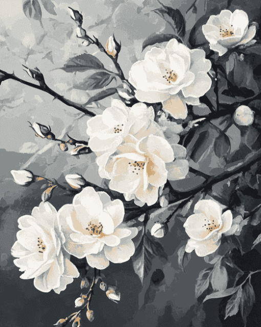 Grey Cherry Roses Diamond Painting