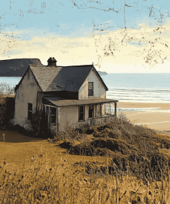 Grey Cottage Seascape Diamond Painting