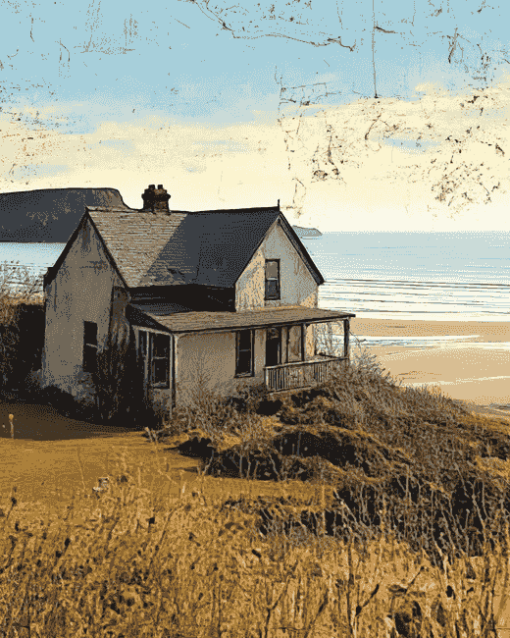 Grey Cottage Seascape Diamond Painting