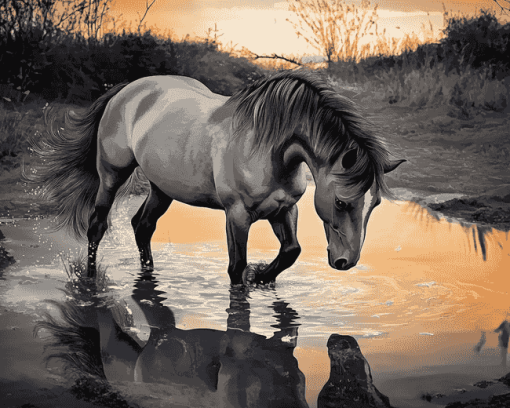 Grey Horse Splashing Diamond Painting