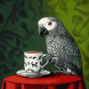 Grey Parrot Coffee Theme Diamond Painting