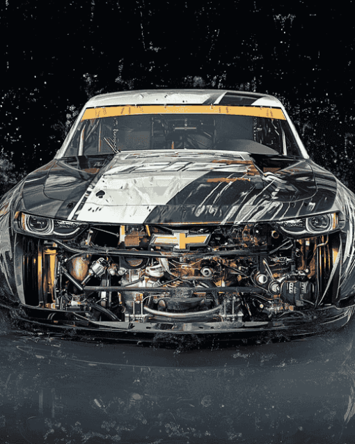 Grey Stock Car Racing Engines Diamond Painting